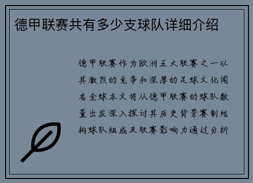 德甲联赛共有多少支球队详细介绍